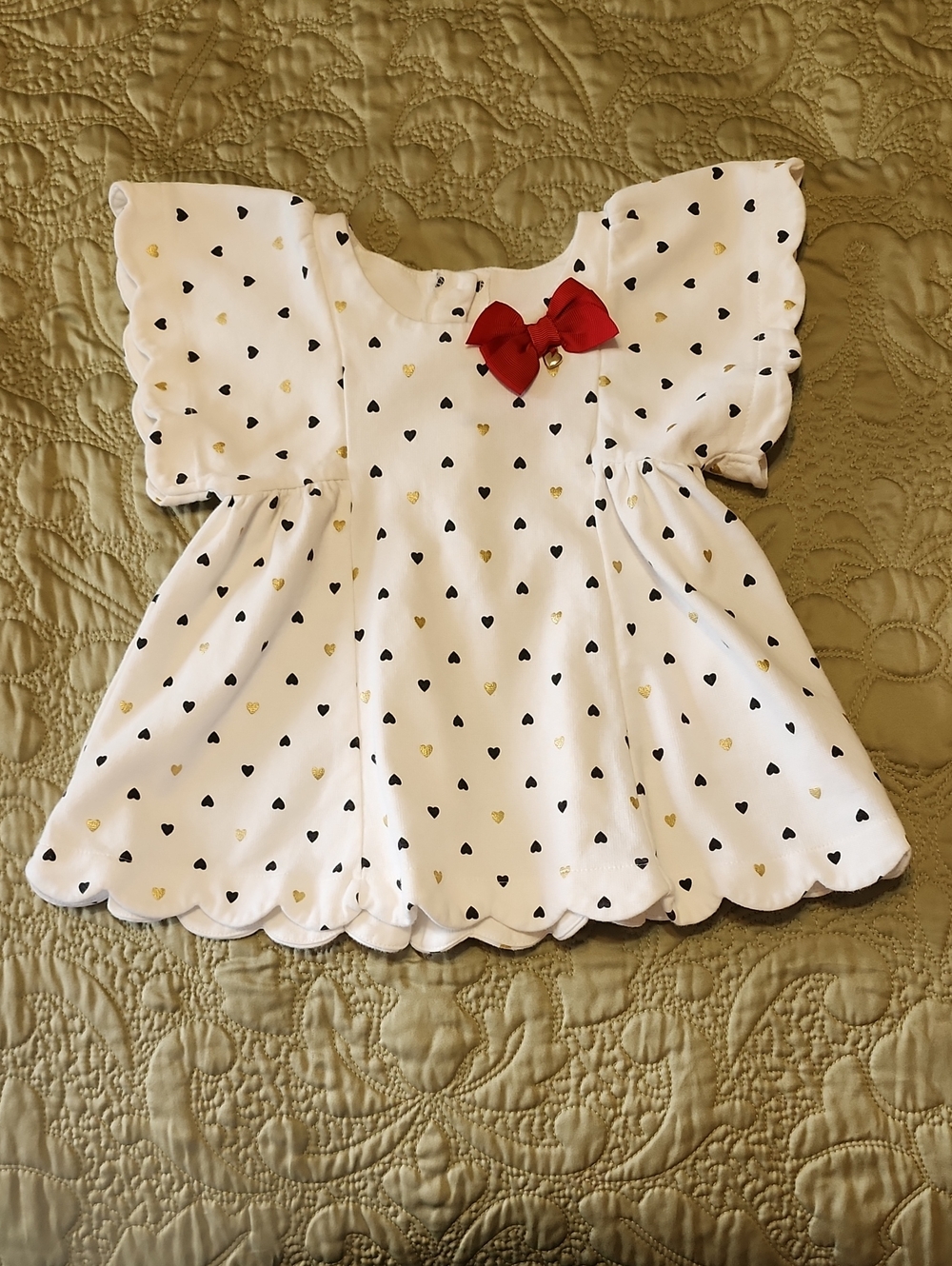 Isaac Mizrahi White Heart-Print Flutter Sleeve Blouse/Dress With Red Bow
